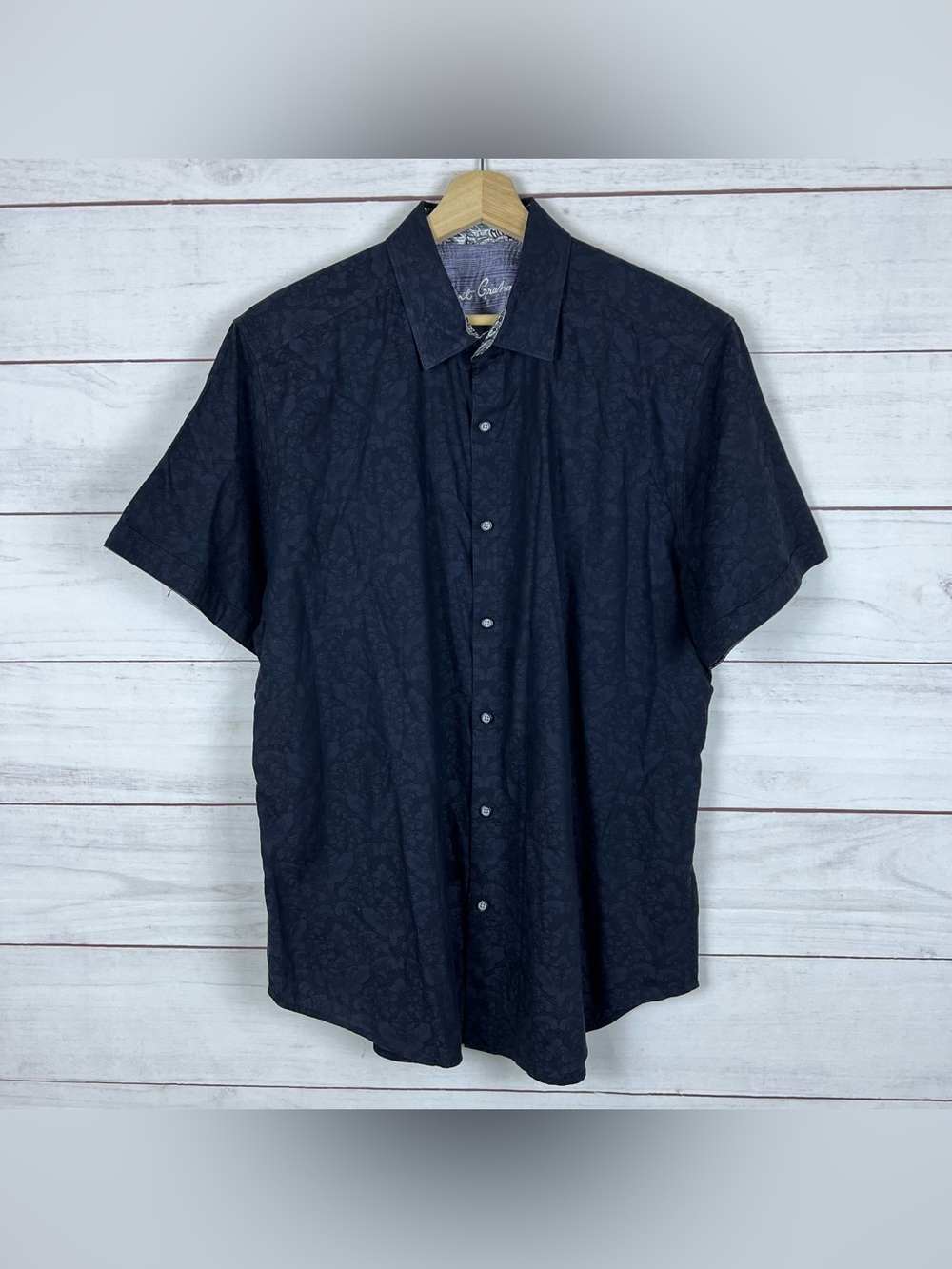Robert Graham Shirt Mens XL Black Classic Fit Short Sleeve Jacquard Cotton